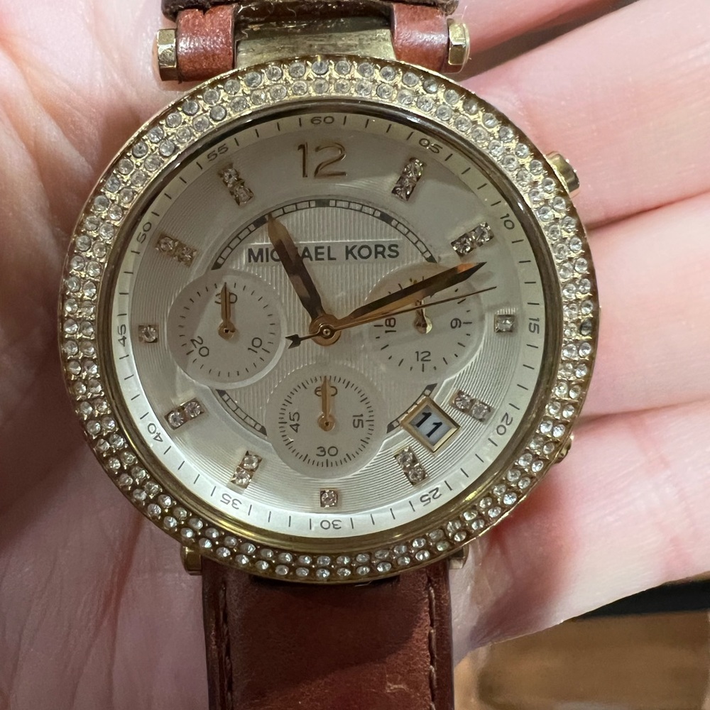 Leather embellished Michael Kors watch
